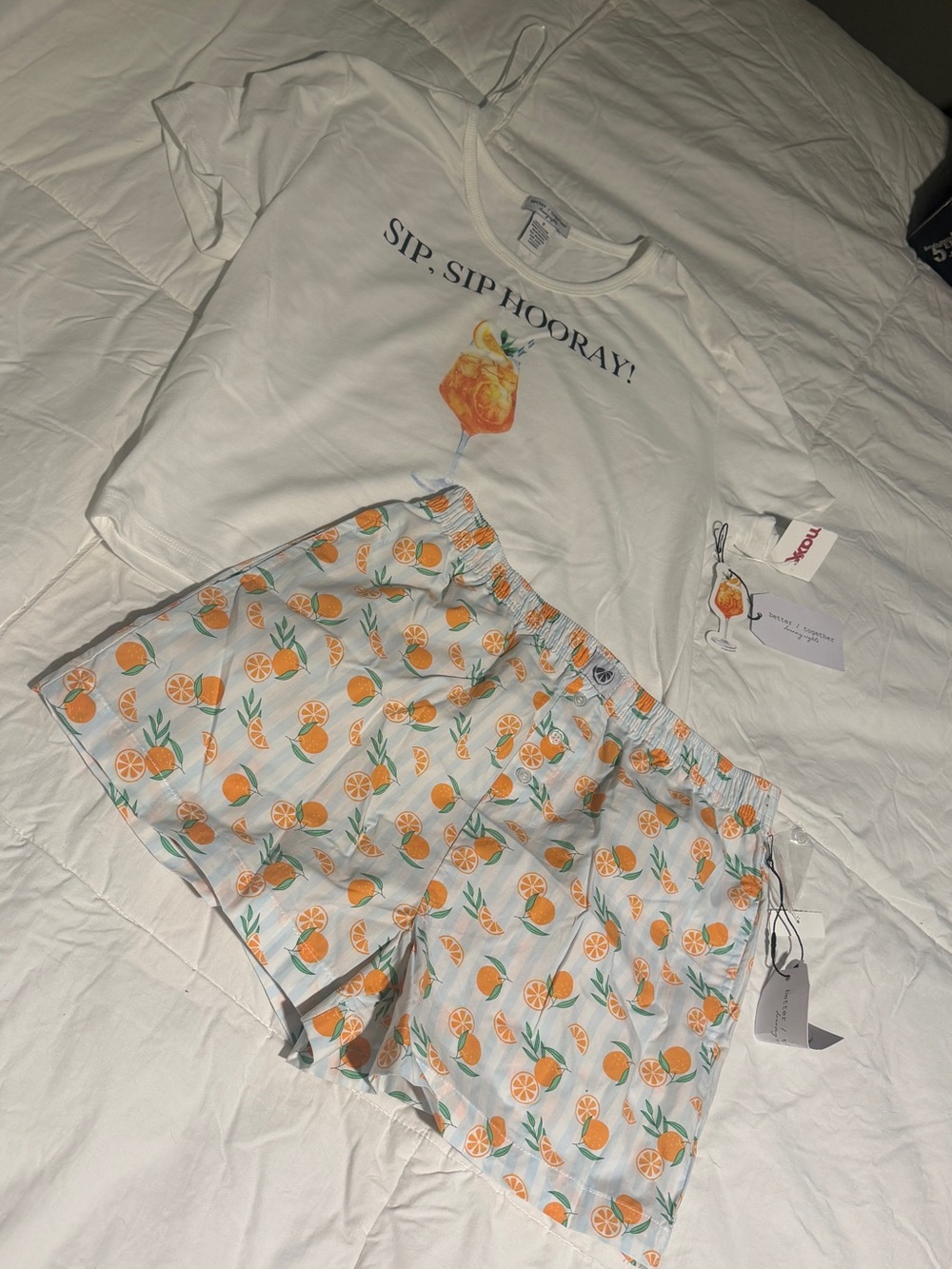 Sip, Sip Hooray! White & Orange women’s Pajama Set